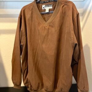 PGA Tour Collection Men’s Brown Faux Suede Pull Over Jacket Windbreaker Size XL